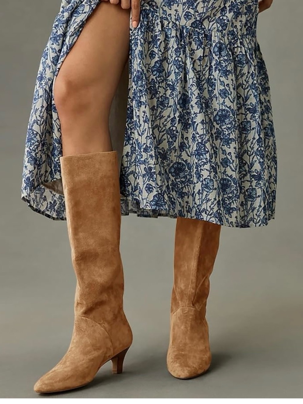 Womens Knee High Boots Kitten Heel Pointed Toe